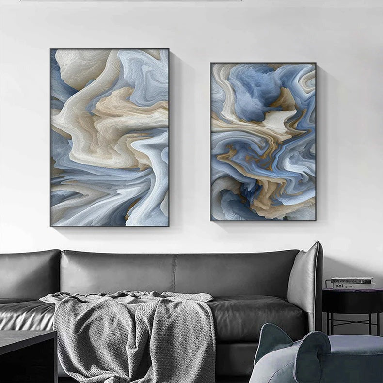 Blue Grey Alien Cloud Wall Art Fine Art Canvas Prints - Modern Art For Living Room, Bedroom, Art Contemporary Interiors