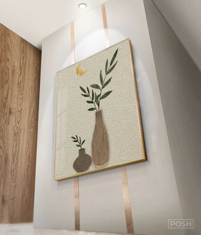 Bohemian Abstract Floral Vase Still Life Wall Art Fine Art Canvas Prints - Modern Botanical Pictures For Living Room Dining Room Art For Contemporary Boho Home Decor