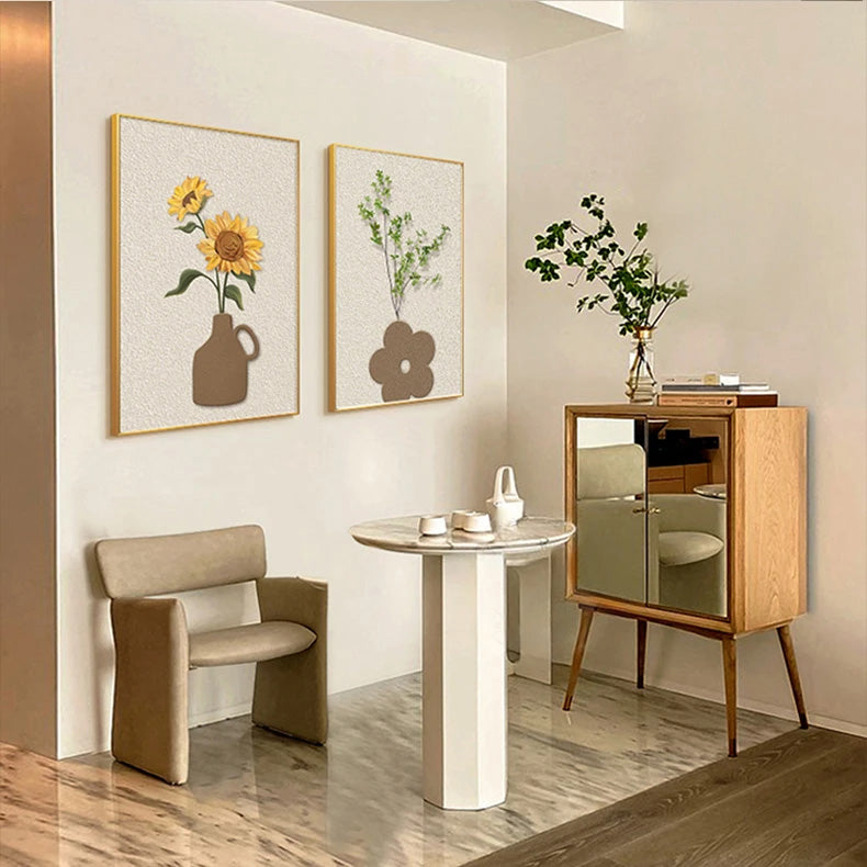 Bohemian Abstract Floral Vase Still Life Wall Art Fine Art Canvas Prints - Modern Botanical Pictures For Living Room Dining Room Art For Contemporary Boho Home Decor