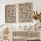 Boho White Mandala Canvas Print Set – Neutral Beige Unframed Wall Art for Modern Living Room, Bedroom & Scandinavian Minimalist Home Décor