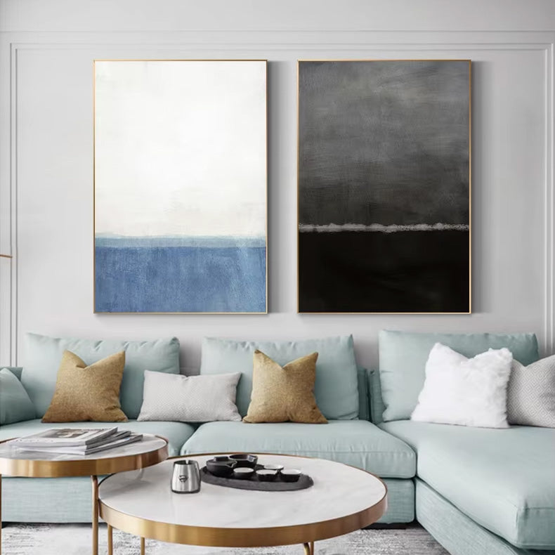 Bold Black Blue Minimalist Urban Abstract Wall Art Fine Art Canvas Prints - Modern Art For Living Room Dining Room Bedroom Art For Contemporary Interiors