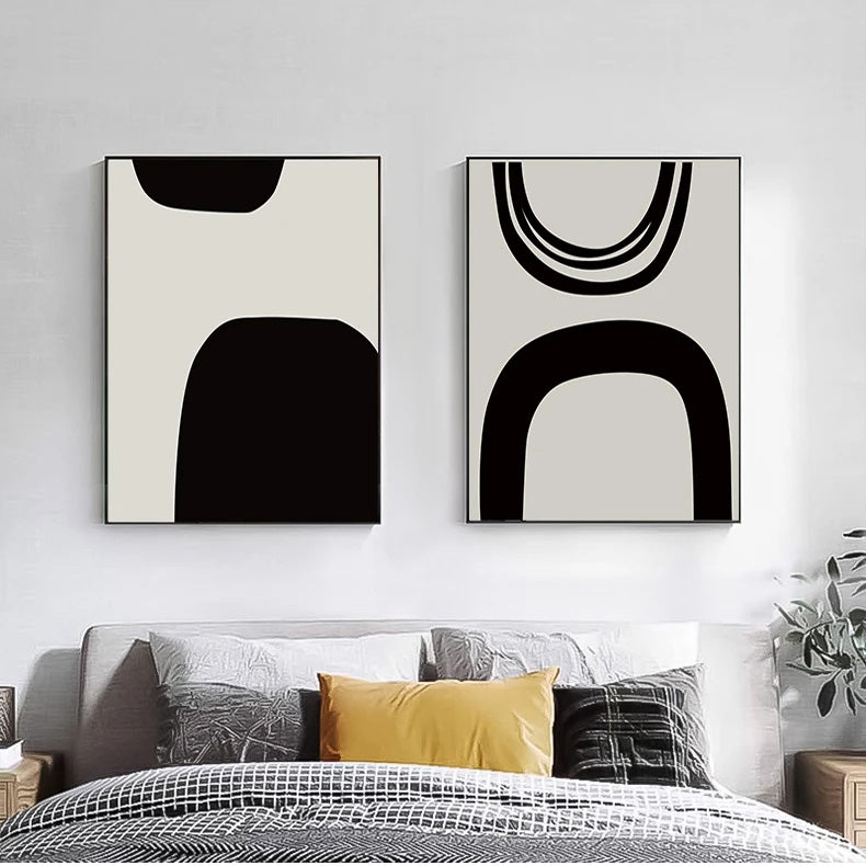 Bold Minimalist Black White Abstract Wall Art Fine Art Canvas Prints - Pictures For Modern Apartment Living Room Bedroom Art For Contemporary Office Interiors