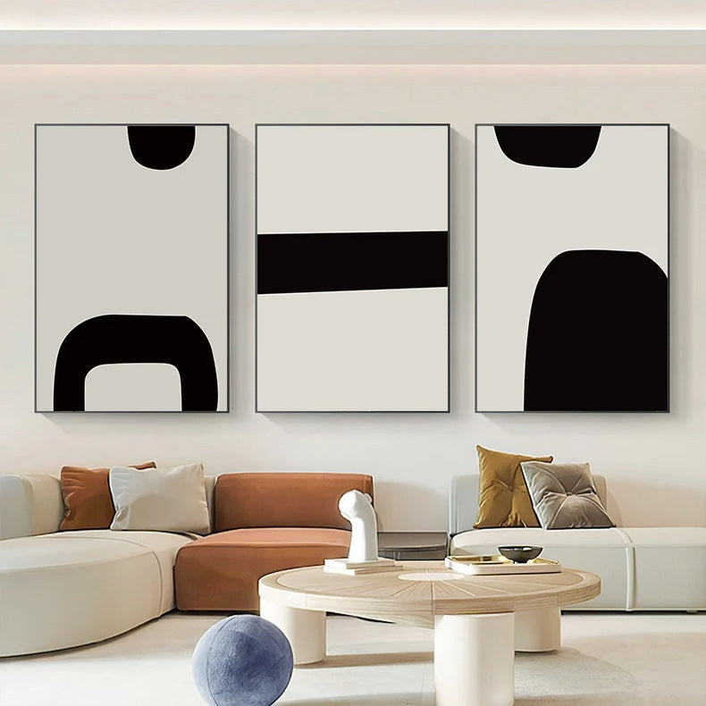 Bold Minimalist Black White Abstract Wall Art Fine Art Canvas Prints - Pictures For Modern Apartment Living Room Bedroom Art For Contemporary Office Interiors