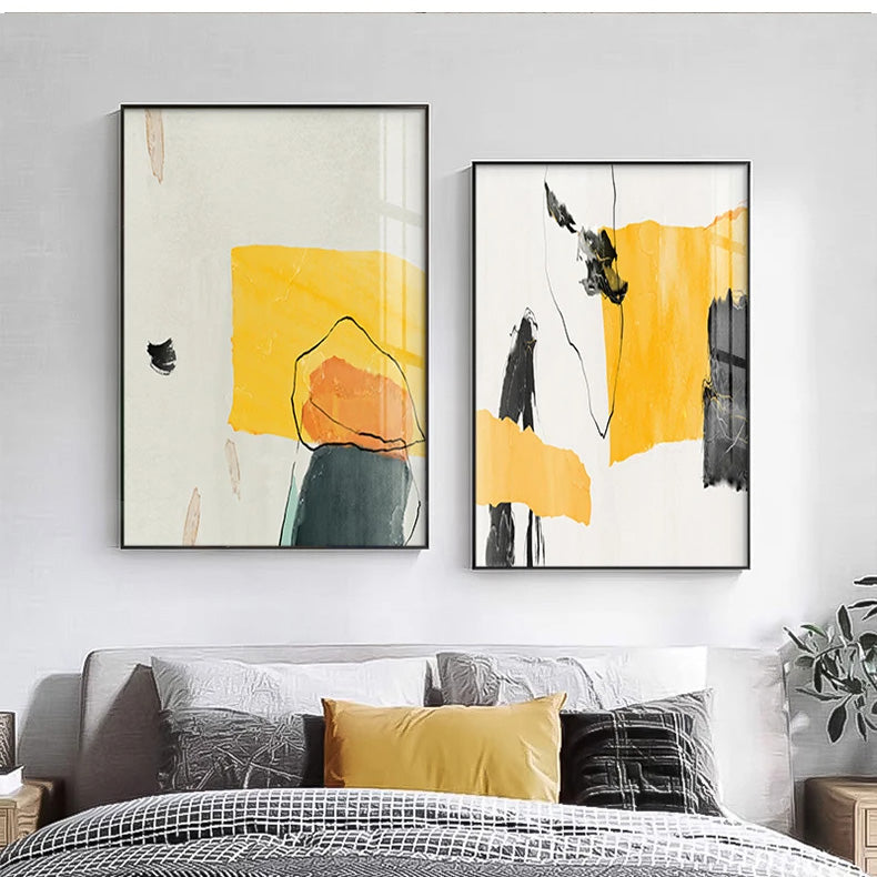 Bright Colorful Minimalist Abstract Wall Art Fine Art Canvas Prints - Light Luxury Nordic Pictures For Modern Apartment Living Room Bedroom Contemporary Home or Office Decor