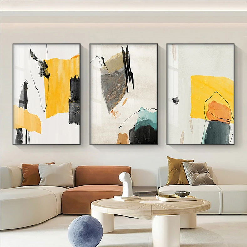 Bright Colorful Minimalist Abstract Wall Art Fine Art Canvas Prints - Light Luxury Nordic Pictures For Modern Apartment Living Room Bedroom Contemporary Home or Office Decor