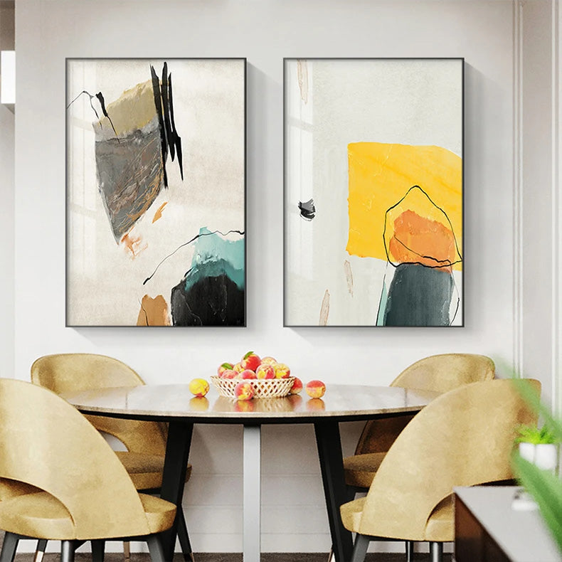 Bright Colorful Minimalist Abstract Wall Art Fine Art Canvas Prints - Light Luxury Nordic Pictures For Modern Apartment Living Room Bedroom Contemporary Home or Office Decor