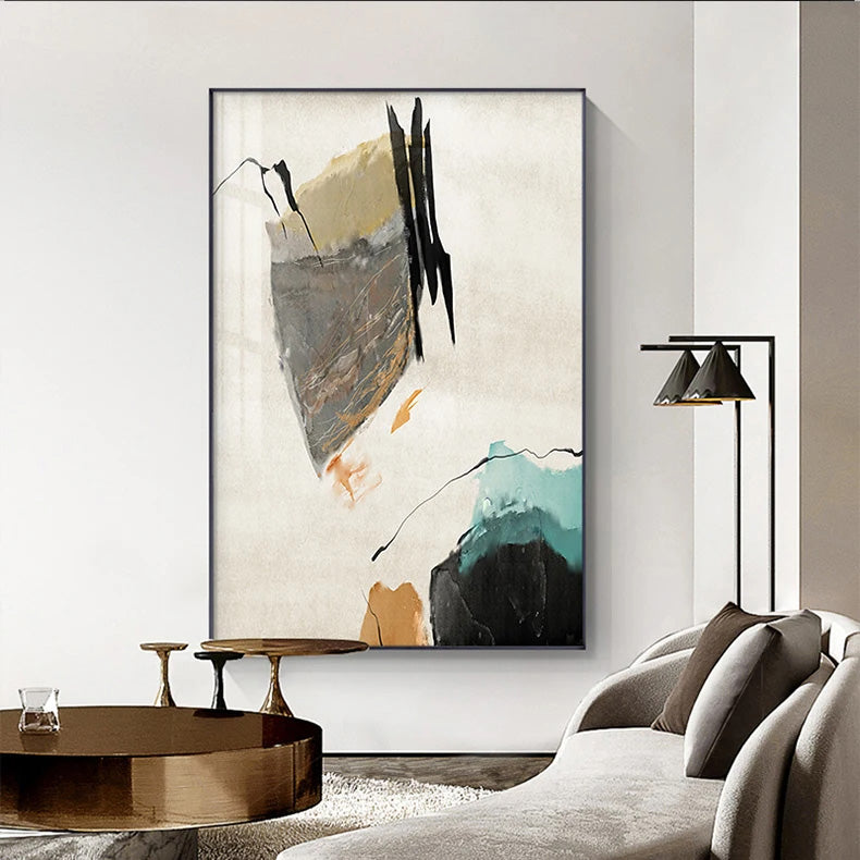 Bright Colorful Minimalist Abstract Wall Art Fine Art Canvas Prints - Light Luxury Nordic Pictures For Modern Apartment Living Room Bedroom Contemporary Home or Office Decor