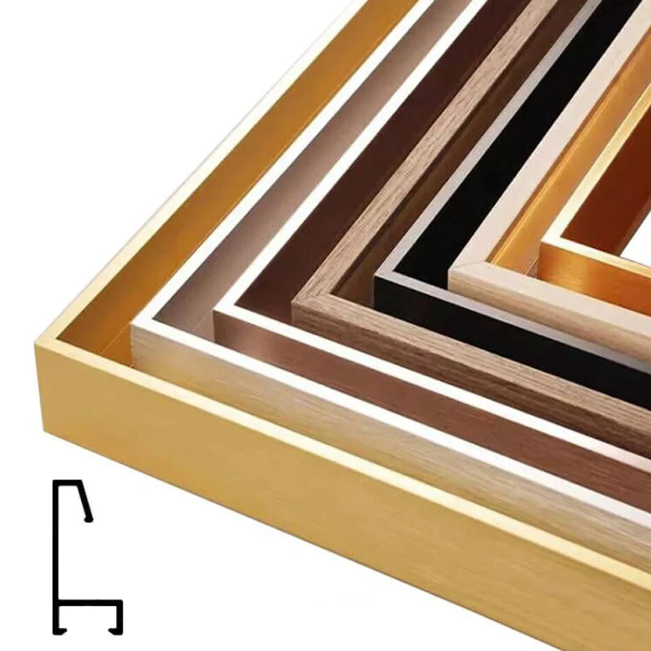 Brushed Gold Titanium Walnut Metal Picture Frame Kit 60x90cm 50x70cm DIY Frame Kit For Framing Canvas Prints With Wooden Frame - 8 Colors