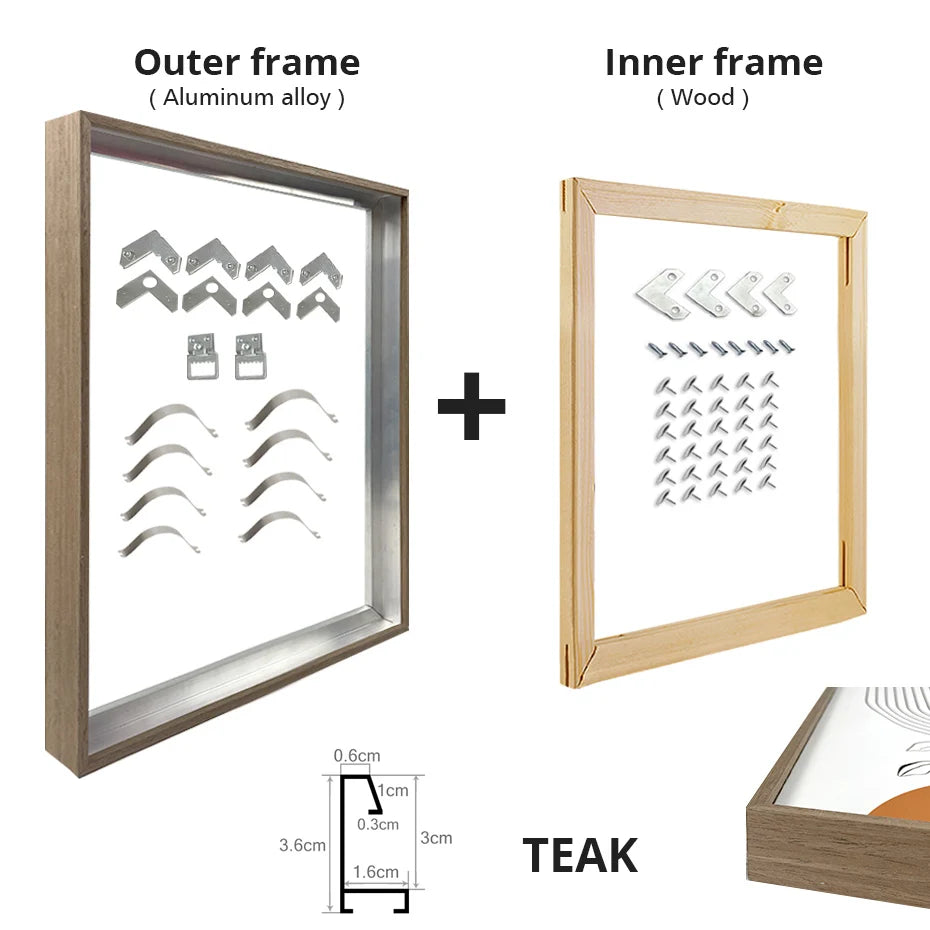 Brushed Gold Titanium Walnut Metal Picture Frame Kit 60x90cm 50x70cm DIY Frame Kit For Framing Canvas Prints With Wooden Frame - 8 Colors