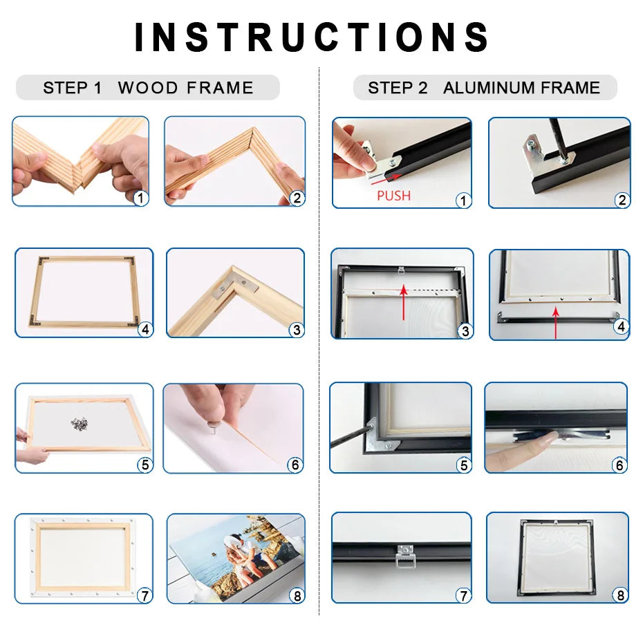 Brushed Gold Titanium Walnut Metal Picture Frame Kit 60x90cm 50x70cm DIY Frame Kit For Framing Canvas Prints With Wooden Frame - 8 Colors