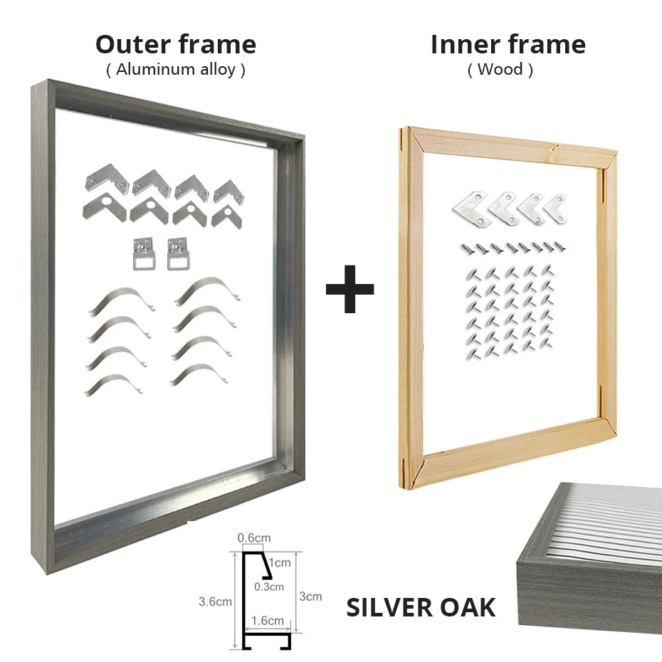 Brushed Gold Titanium Walnut Metal Picture Frame Kit 60x90cm 50x70cm DIY Frame Kit For Framing Canvas Prints With Wooden Frame - 8 Colors