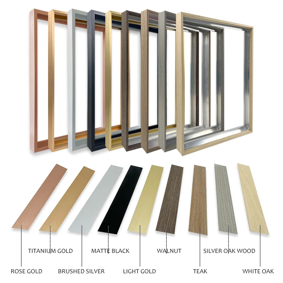 Brushed Gold Titanium Walnut Metal Picture Frame Kit 60x90cm 50x70cm DIY Frame Kit For Framing Canvas Prints With Wooden Frame - 8 Colors