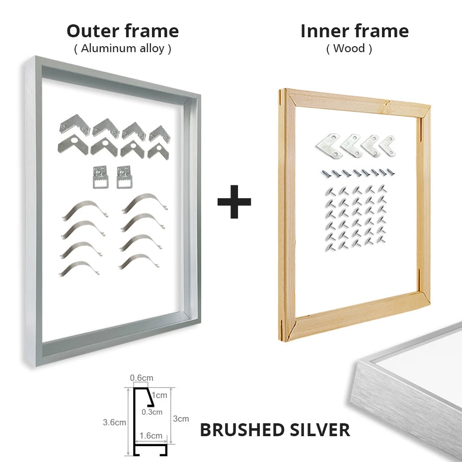 Brushed Gold Titanium Walnut Metal Picture Frame Kit 60x90cm 50x70cm DIY Frame Kit For Framing Canvas Prints With Wooden Frame - 8 Colors