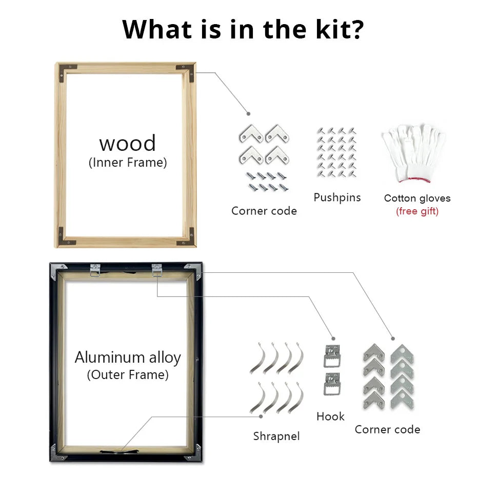 Brushed Gold Titanium Walnut Metal Picture Frame Kit 60x90cm 50x70cm DIY Frame Kit For Framing Canvas Prints With Wooden Frame - 8 Colors