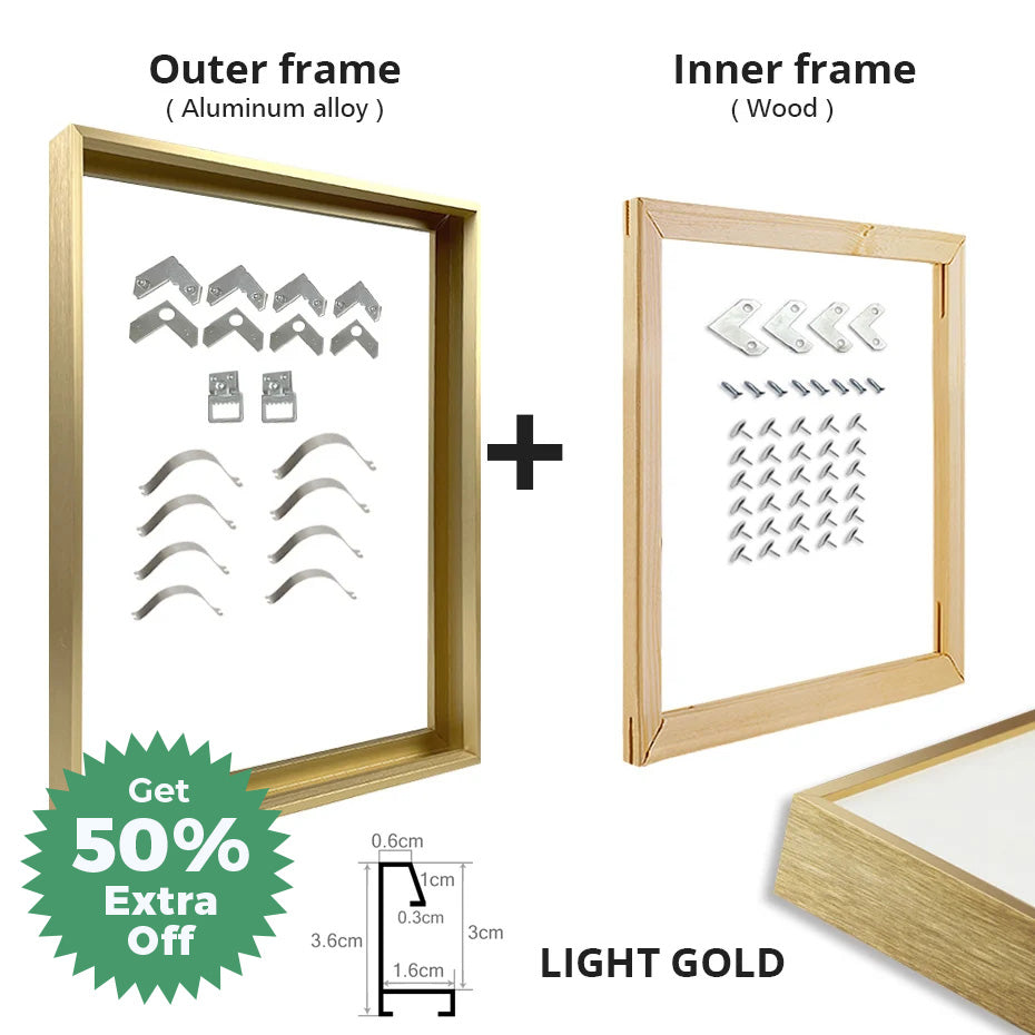Brushed Gold Titanium Walnut Metal Picture Frame Kit 60x90cm 50x70cm DIY Frame Kit For Framing Canvas Prints With Wooden Frame - 8 Colors