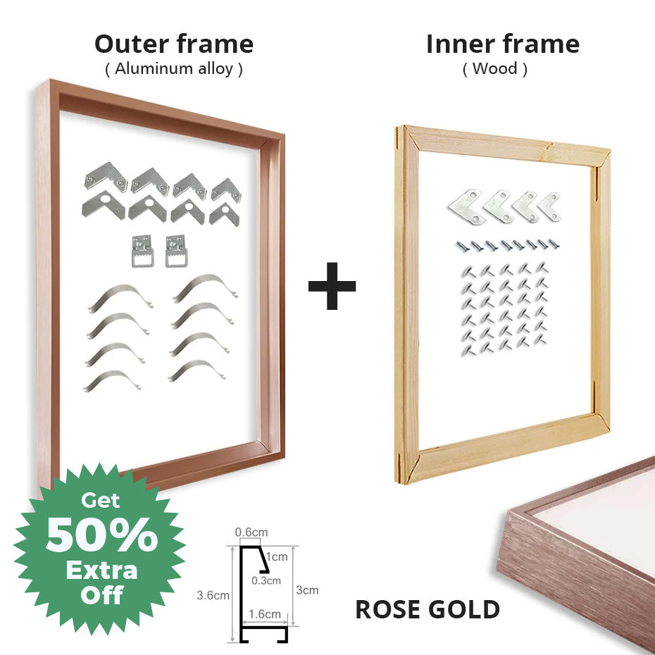 Brushed Gold Titanium Walnut Metal Picture Frame Kit 60x90cm 50x70cm DIY Frame Kit For Framing Canvas Prints With Wooden Frame - 8 Colors