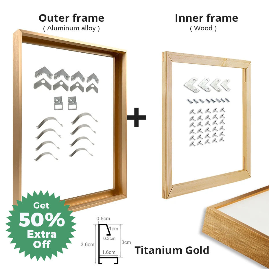 Brushed Gold Titanium Walnut Metal Picture Frame Kit 60x90cm 50x70cm DIY Frame Kit For Framing Canvas Prints With Wooden Frame - 8 Colors