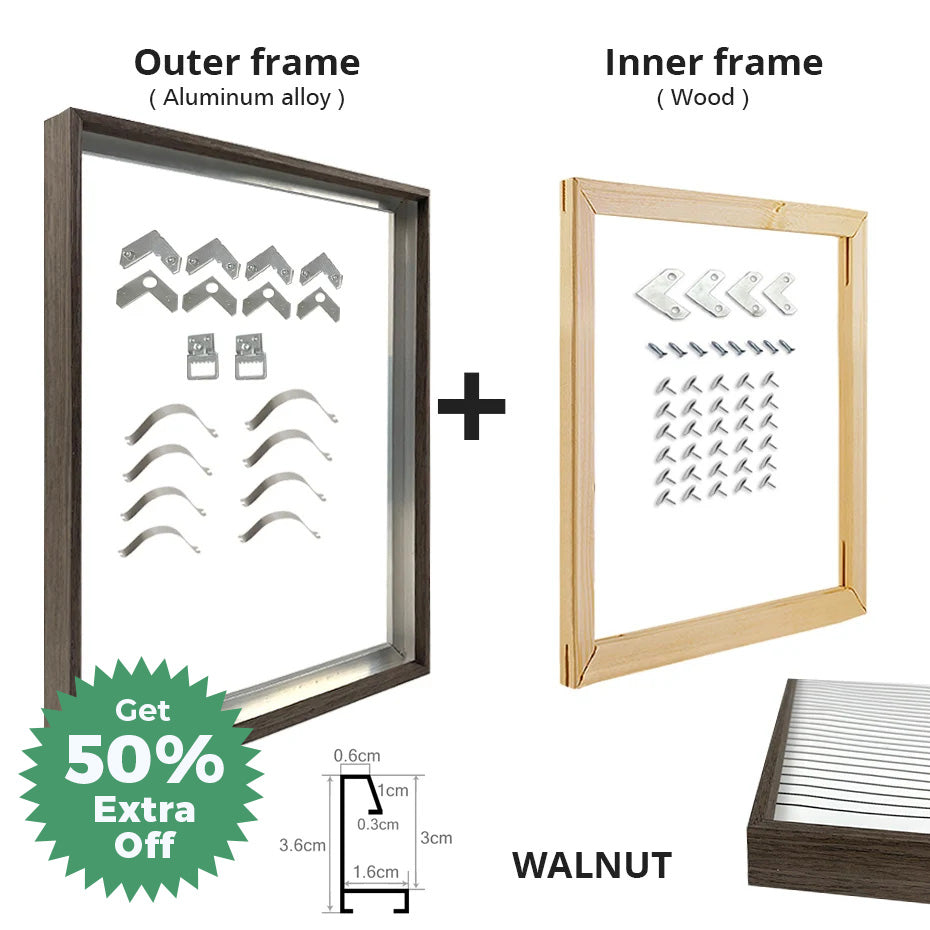 Brushed Gold Titanium Walnut Metal Picture Frame Kit 60x90cm 50x70cm DIY Frame Kit For Framing Canvas Prints With Wooden Frame - 8 Colors