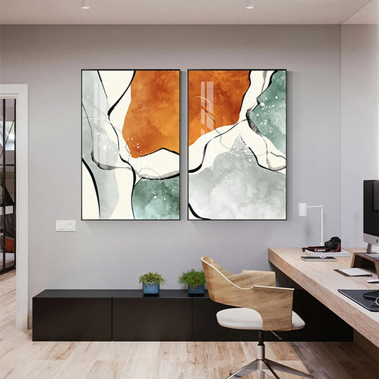 Colorful Orange Green Jade Flowing Abstract Wall Art Fine Art Canvas Prints - Nordic Art For Living Room Bedroom Art For Modern Apartment Colorful Home Decor