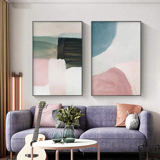 Colorful Blue Pink Pastel Abstract Color Block Wall Art Fine Art Canvas Prints - Modern Artworks For Living Room Bedroom Art For Contemporary Interiors