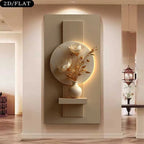 Elegant Floral Vase Wall Art – Sculpted White Flowers with Gold Accents & Soft Backlit Glow | Luxury Beige Contemporary Unframed Canvas Print for Modern Living Room & Hallway Decor