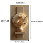 Elegant Floral Vase Wall Art – Sculpted White Flowers with Gold Accents & Soft Backlit Glow | Luxury Beige Contemporary Unframed Canvas Print for Modern Living Room & Hallway Decor
