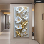 Elegant White & Gold Floral Wall Art – Luxury Sculpted Bloom Design on Light Grey Artwork for Modern Hallway & Sophisticated Home Decor