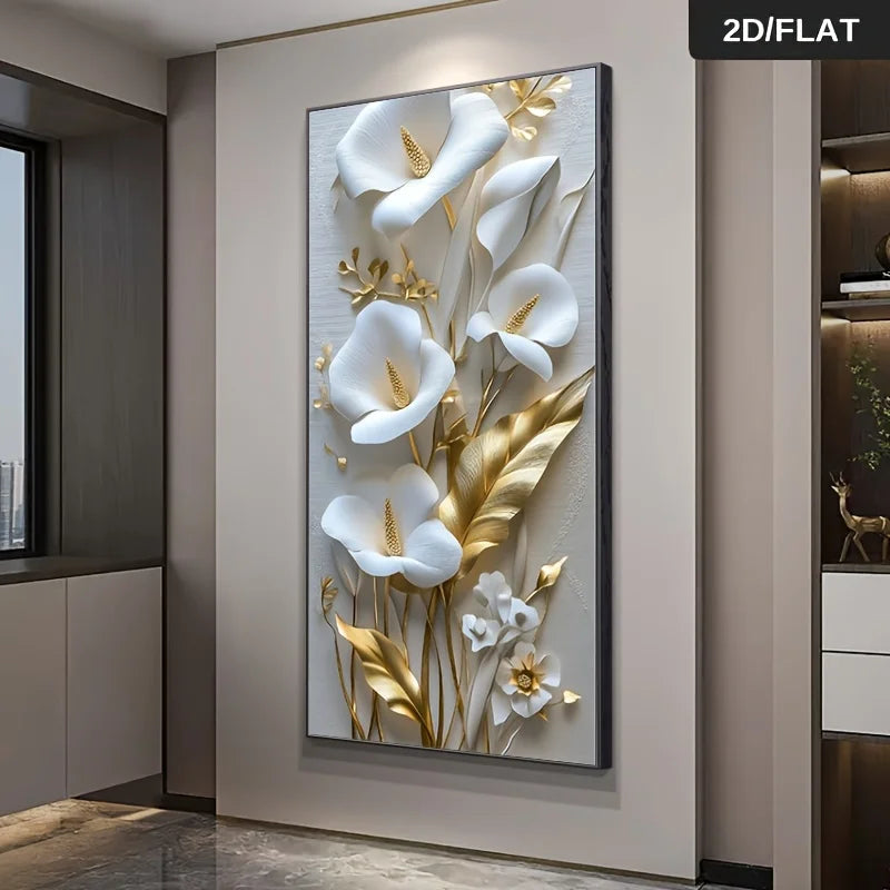 Elegant White & Gold Floral Wall Art – Luxury Sculpted Bloom Design on Light Grey Artwork for Modern Hallway & Sophisticated Home Decor 7
