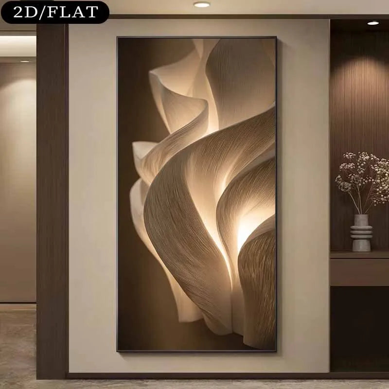 Flowing Beige Brown Golden Organic Abstract Wall Art – Luxury Modern Unframed Canvas Print for Contemporary Neutral Soft Warm Living Room Décor Elegant Minimalist 2D Flat Design Artwork