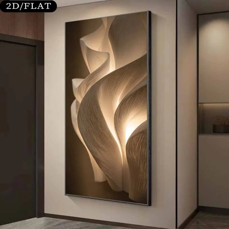 Flowing Beige Brown Golden Organic Abstract Wall Art – Luxury Modern Unframed Canvas Print for Contemporary Neutral Soft Warm Living Room Décor Elegant Minimalist 2D Flat Design Artwork
