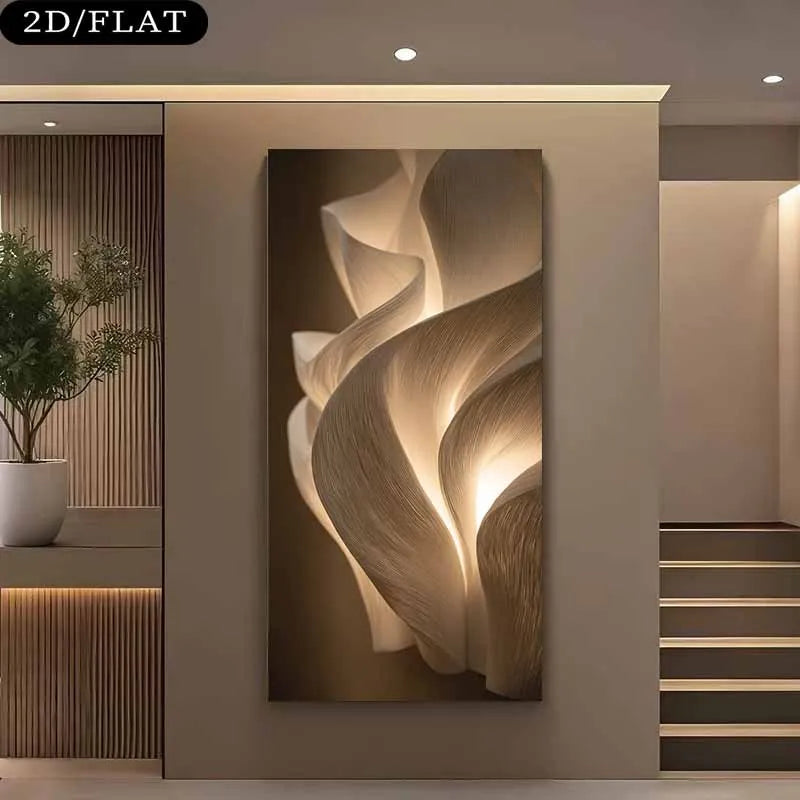 Flowing Beige Brown Golden Organic Abstract Wall Art – Luxury Modern Unframed Canvas Print for Contemporary Neutral Soft Warm Living Room Décor Elegant Minimalist 2D Flat Design Artwork