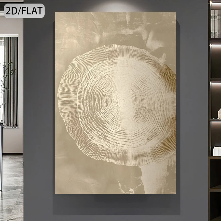 Gold Tree Ring Canvas Print Wall Art – Modern Metallic Wood Grain Abstract Design on Dark Background for Luxury Living Room, Bedroom & Contemporary Home Décor (Unframed)