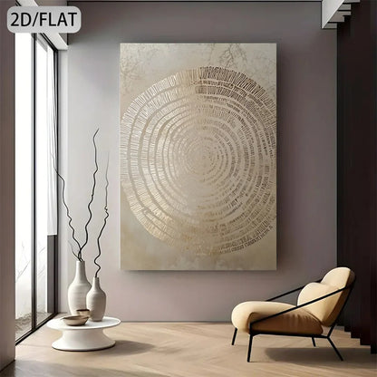 Gold Tree Ring Wall Art – Metallic Circular Wood Grain Pattern Design – Modern Neutral Unframed Canvas Print for Minimalist Living Room & Contemporary Home Deco