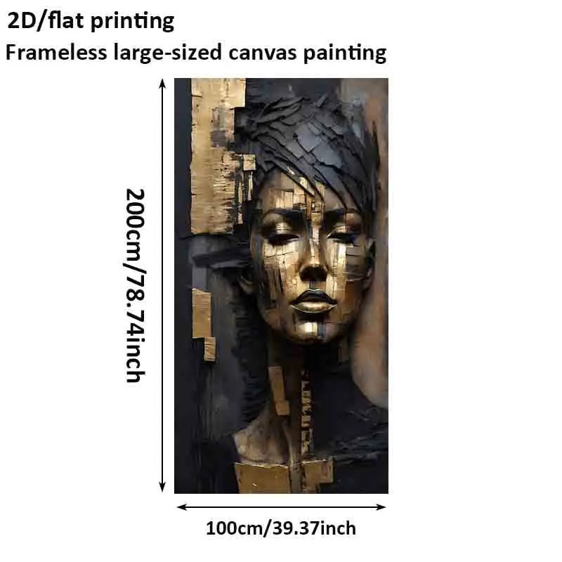 Golden & Charcoal Abstract Face Beauty Wall Art – Modern Textured Metallic Portrait Design  Contemporary Canvas Print Artwork for Luxury Hallway & Salon Art Decor