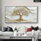 Golden Tree of Life Wall Art – Luxury Modern Neutral Canvas Print with Intricate Gold Branch & Root Design for Contemporary Living Room