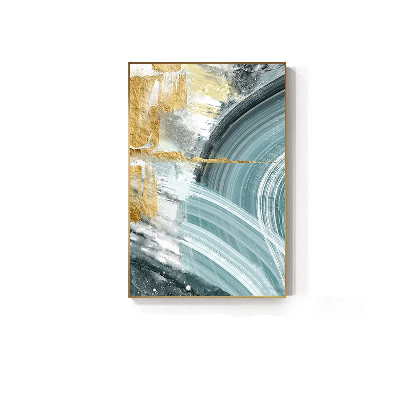 Modern Abstract Flowing Golden Jade Wall Art Fine Art Canvas Prints - Modern Art For Living Room Dining Room Bedroom Boutique Hotel Art For Contemporary Interiors