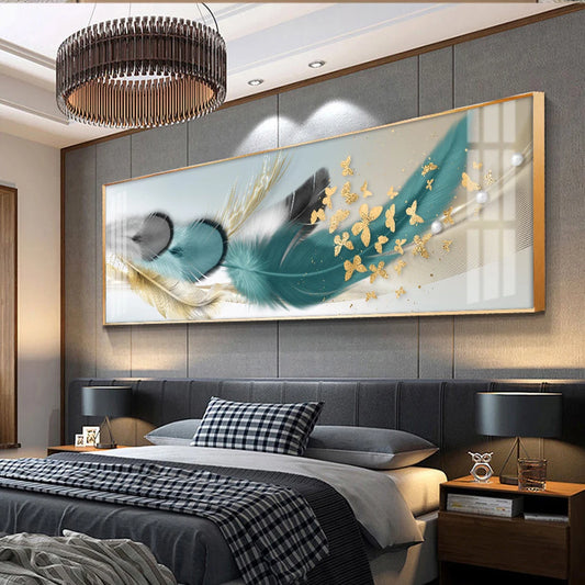 Modern Abstract Auspicious Feather Wall Art Fine Art Canvas Prints - Wide Format Pictures For Above The Bed Modern Art For Above The Sofa