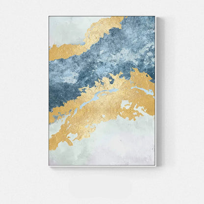 Golden Blue Marble Print Wall Art Fine Art Canvas Prints - Chic Abstract Pictures For Living Room Dining Room Home Office Art Decor