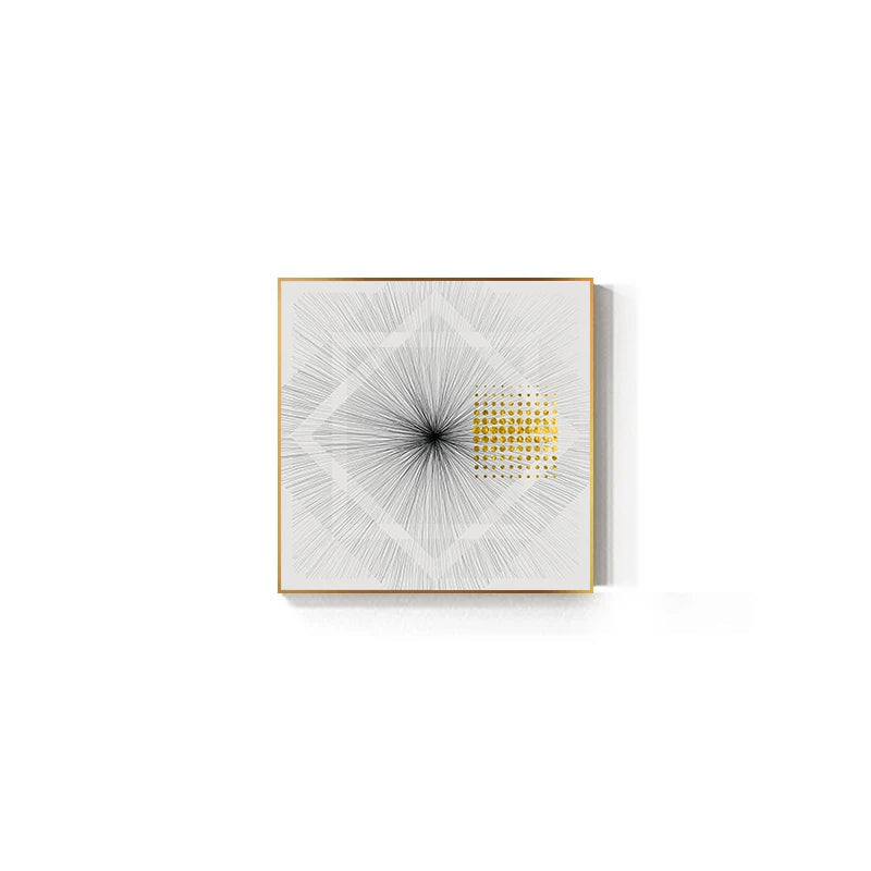 Modern Abstract Black White Golden Sun Wall Art Fine Art Canvas Prints - Square Format Artworks For Living Room Dining Room Art For Contemporary Interiors