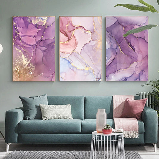 Pink Mauve Purple Marble Print Wall Art Fine Art Canvas Print - Chic Nordic Prints For Living Room Salon Bedroom Art Decor