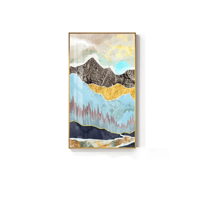 Golden Deer Auspicious Landscape Wall Art Fine Art Canvas Prints - Modern Luxury Abstract Artworks For Living Room Dining Room Home Office Art Decor