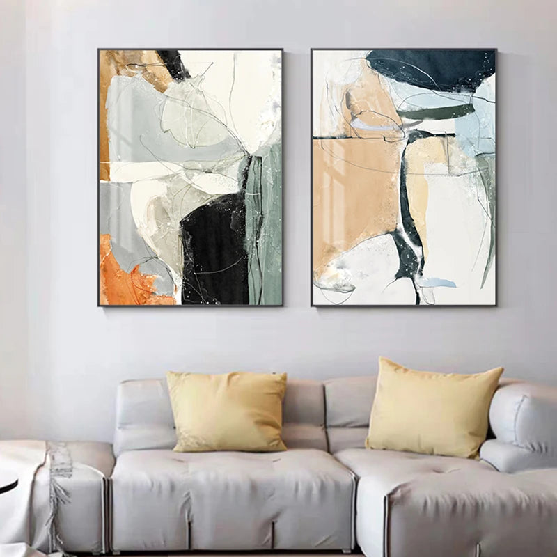 Nordic Color Chaos Abstract Wall Art Fine Art Canvas Prints - Art For Modern Apartment Living Room Hallway Foyer Art For Contemporary Interiors