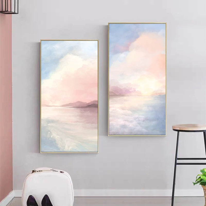 Pink Sky Seascape Wall Art Fine Art Canvas Prints - Modern Abstract Landscape Art For Living Room Dining Room Chic Art For Contemporary Interiors