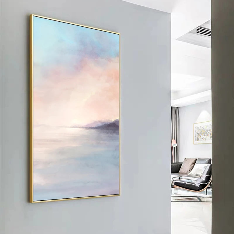 Pink Sky Seascape Wall Art Fine Art Canvas Prints - Modern Abstract Landscape Art For Living Room Dining Room Chic Art For Contemporary Interiors