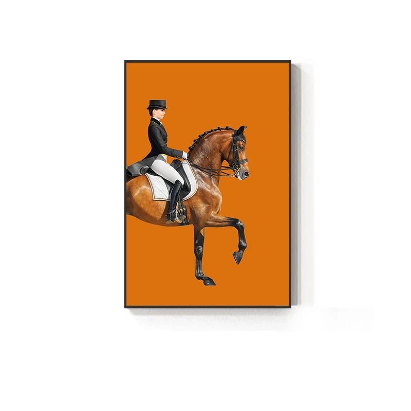 Chic Orange Black Dressage Wall Art Fine Art Canvas Print - Modern Equestrian Pictures For Living Room Dining Room Art For Contemporary Interiors