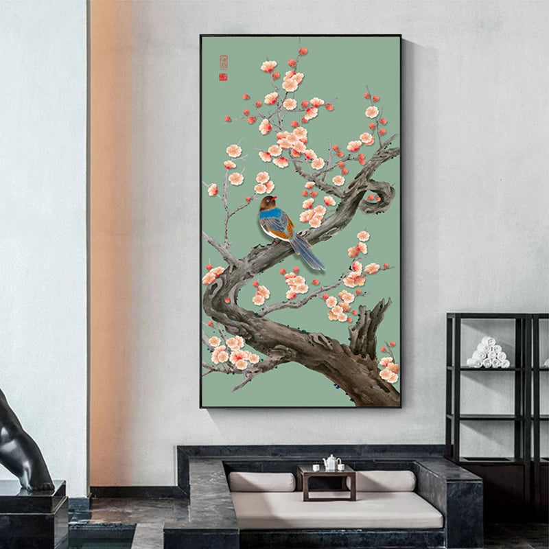 Oriental Blossom Floral Wall Art Fine Art Canvas Prints - Vintage Chinoiserie Pictures For Living Room Dining Room Bedroom Art Decor