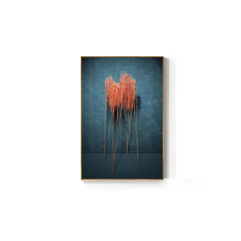 Modern Blue Terracotta Lines Abstract Wall Art Fine Art Canvas Prints - Contemporary Artworks For Dining Room Living Room Stylish Art For New Apartments