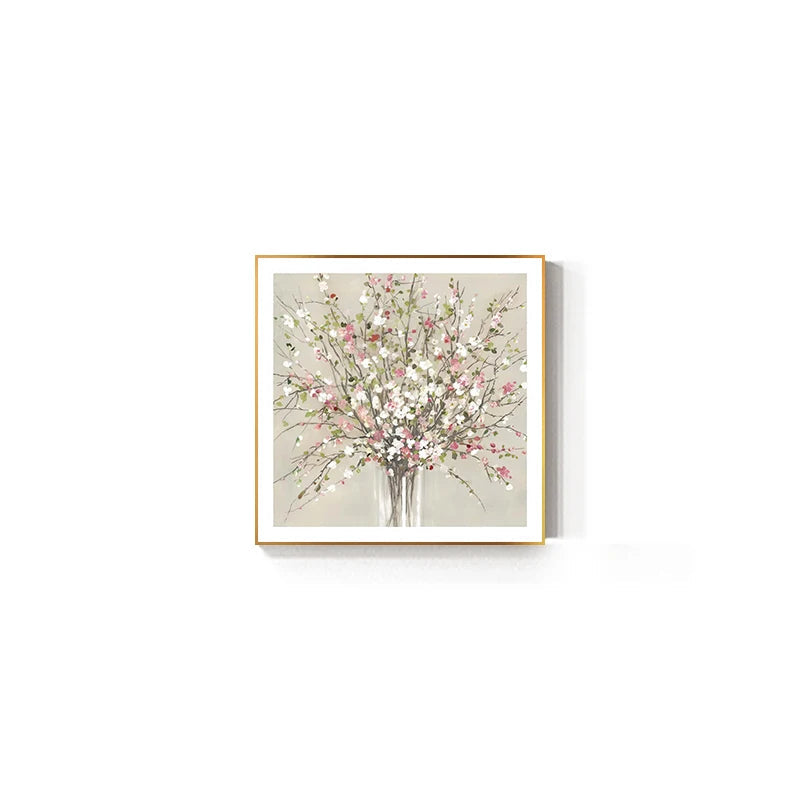 Pink Blue Delightful Floral Wall Art Fine Art Canvas Prints - Modern Square Format Botanical Art For Living Room Dining Room Bedroom Art Decor