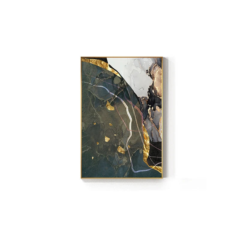 Nordic Abstract Golden Grey Green Geomorphic Marble Print Wall Art Fine Art Canvas Prints - Art For Modern Living Room Dining Room Meeting Room Boutique Hotel Art Decor