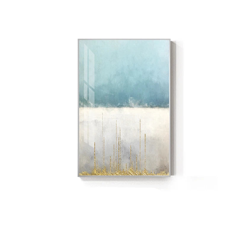 Minimalist Light Blue Grey Golden Abstract Wall Art Fine Art Canvas Prints - Art For Modern Apartment Living Room Bedroom Office Art For Contemporary Interiors